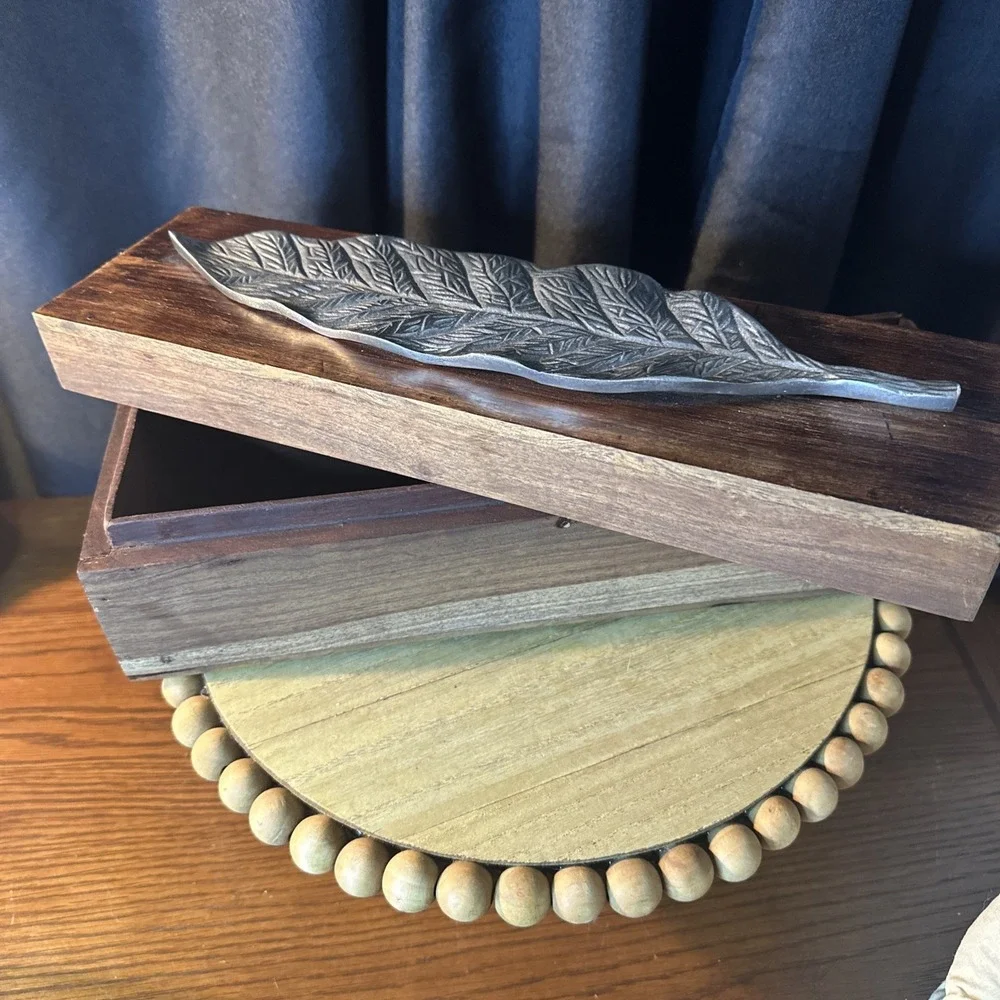 Fireplace Mantle Match Box With Silver Leaf | Tall Long Matches/OR Dark Finish